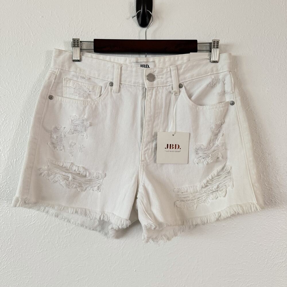 JBD Just Black Denim White Distressed Denim Shorts L NWT